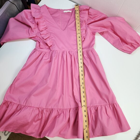 KARLIE Pink Poplin Ruffle Tier Dress Cotton Size Medium - Picture 11 of 14